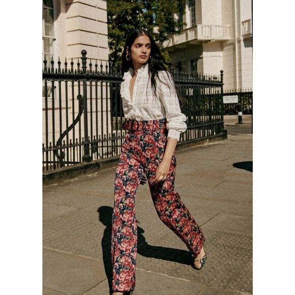 Sezane Pantalon Trouser Lukas Jacquard Rose's Womens French NOWT